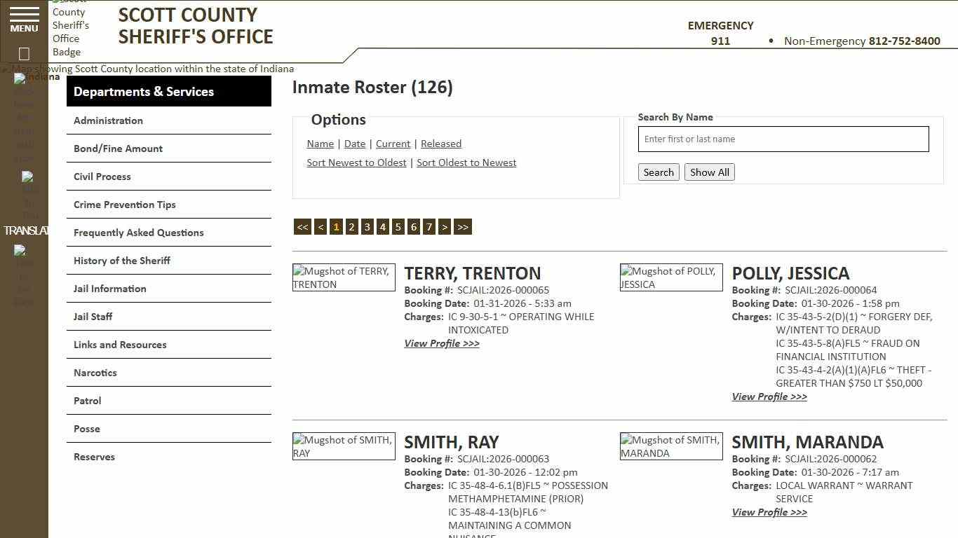 Inmate Roster - Current Inmates Booking Date Descending - Scott County Sheriff - Scottsburg, IN